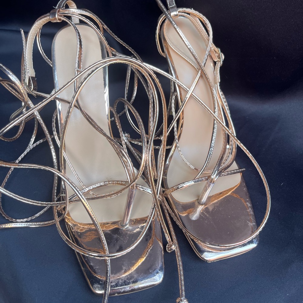 Rose Gold Lace up Heels - 9